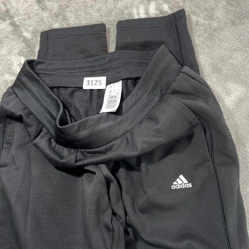 Adidas Sweatpants Womens L Black Fleece Lined Joggers Tapered Leg Activewear